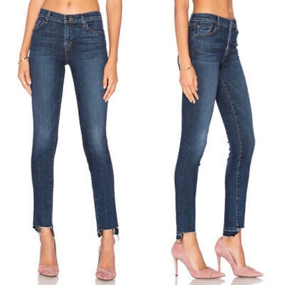 J Brand Raw Edge Asymmetrical Hem Medium Wash Skinny Jeans 25 - Picture 1 of 13